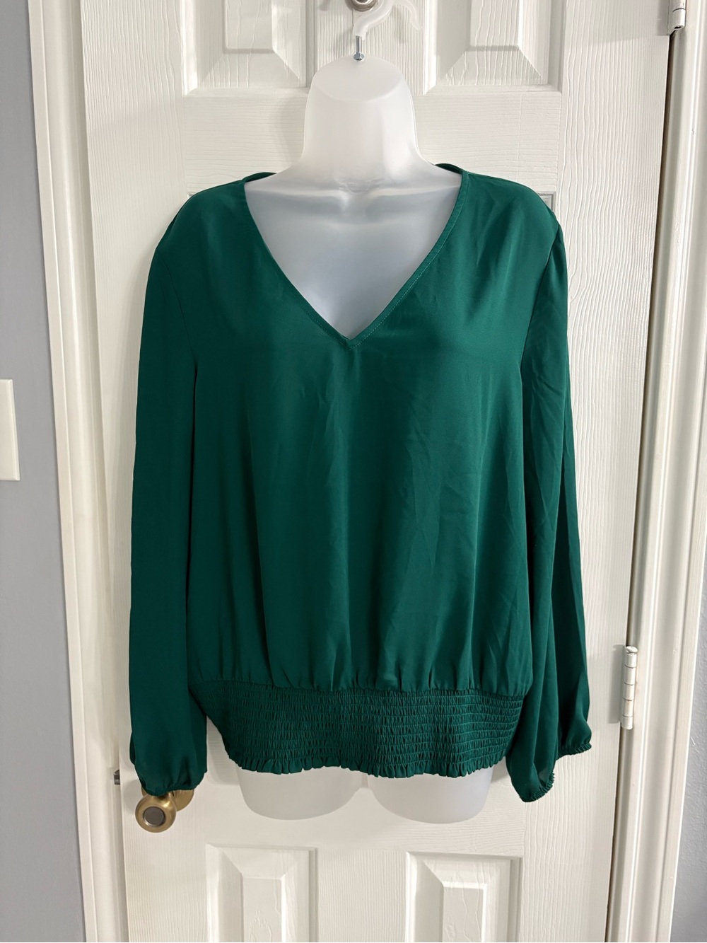 1. State Deep Green V-Neck Long Sleeve Blouse